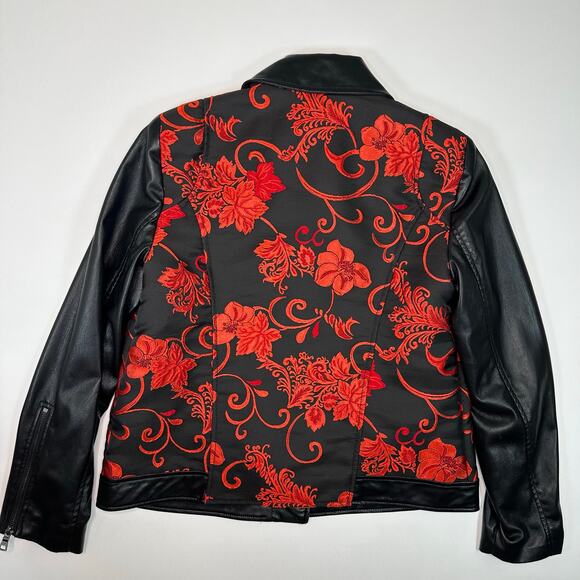 Chico’s Faux Black Leather and Tapestry Motorcycle Jacket - Picture 8 of 9